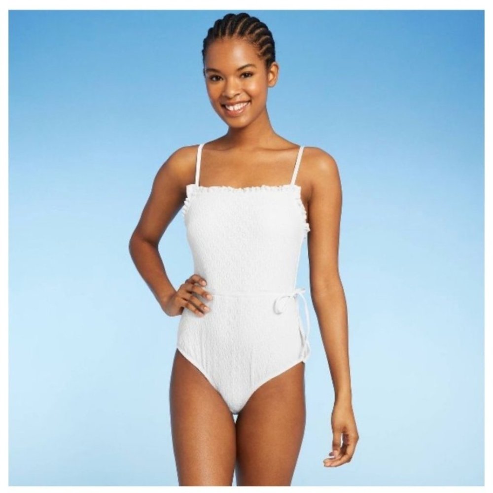 Sea Angel White Florence Ruffle Edge Eyelet One Piece Swimsuit XS
